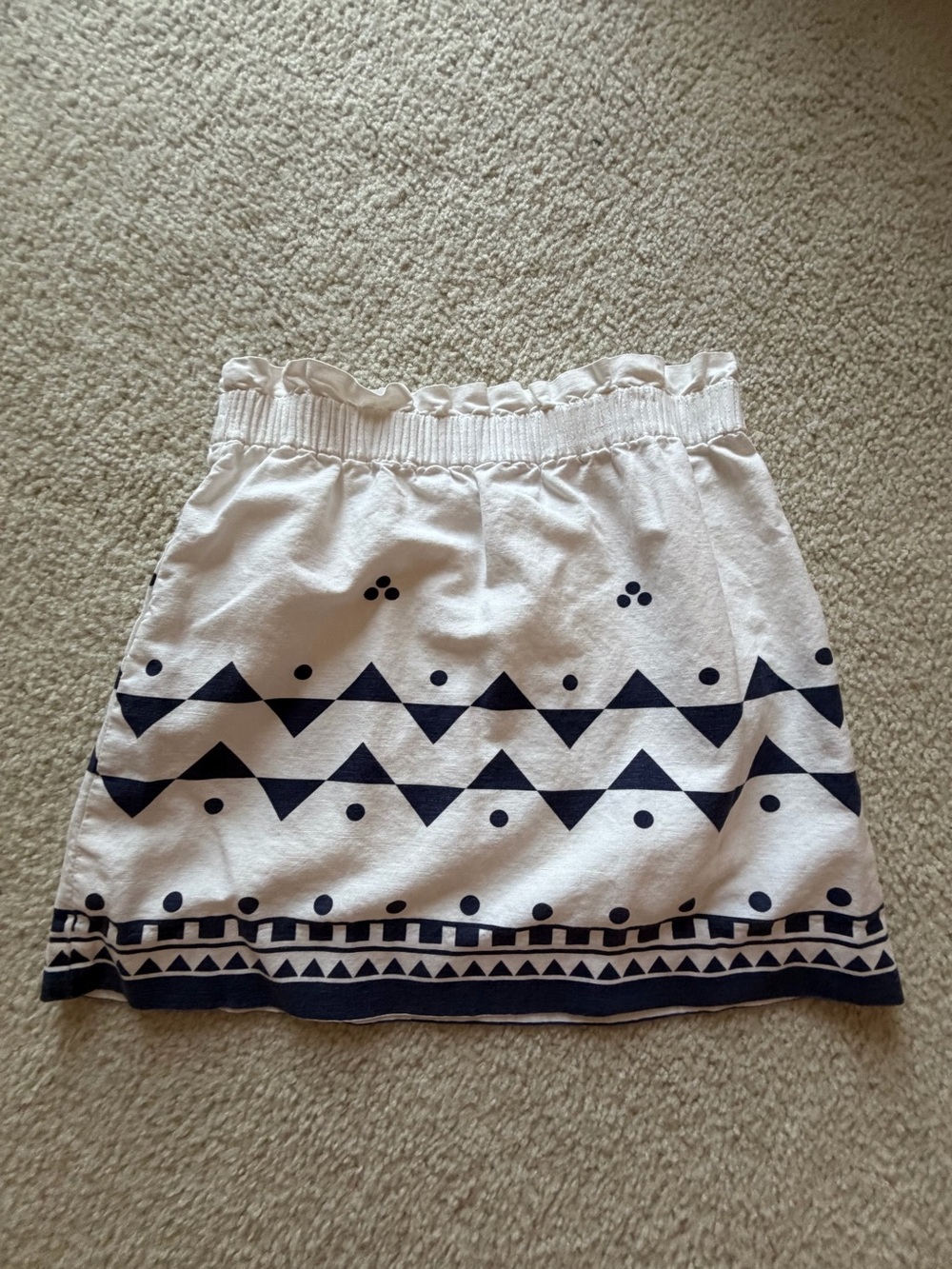 J. Crew Cream Mini Skirt with Navy Geometric Pattern